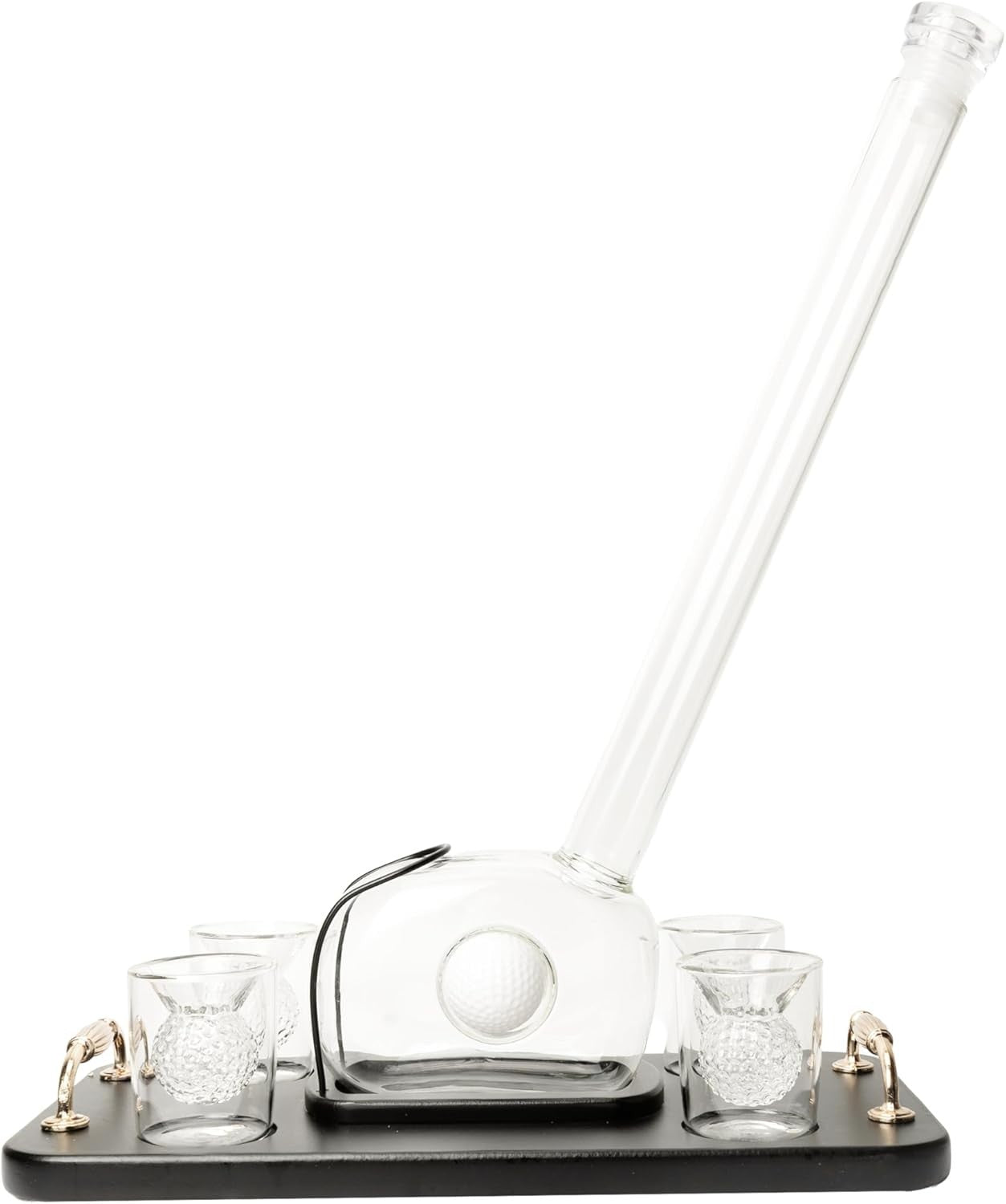 Luxury Golf Club Decanter Set with 4 Ball Glasses & Wood Base 750ml Gift
