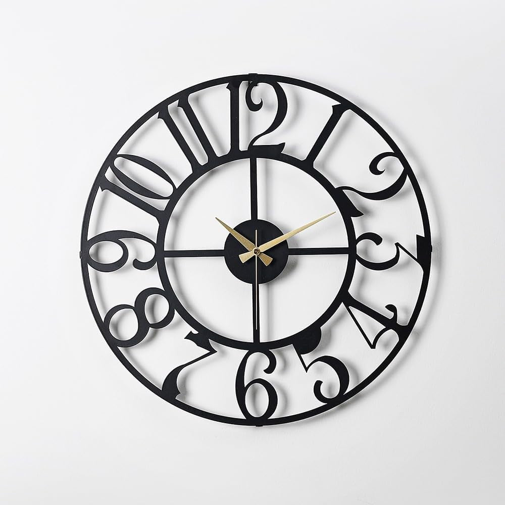 50cm Large Metal Wall Clock Modern Silent Quartz Open Face Round Home Decor