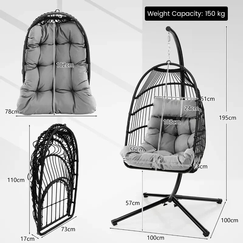 Hanging Egg Swing Chair with Stand & Cushions | 150kg Load | Indoor/Outdoor