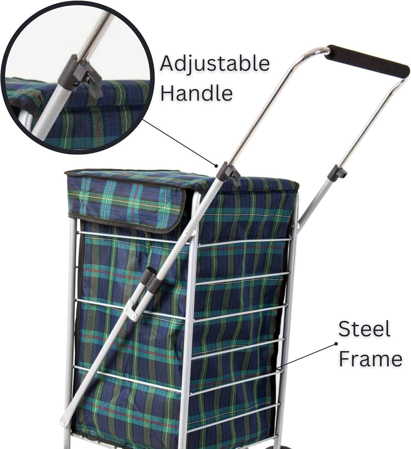 60L 4-Wheel Folding Shopping Trolley Cart Lightweight Steel Frame