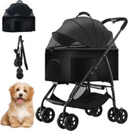 Pet Travel Stroller 3 in 1 Dog Cat Pushchair Folding Carrier Pram Black