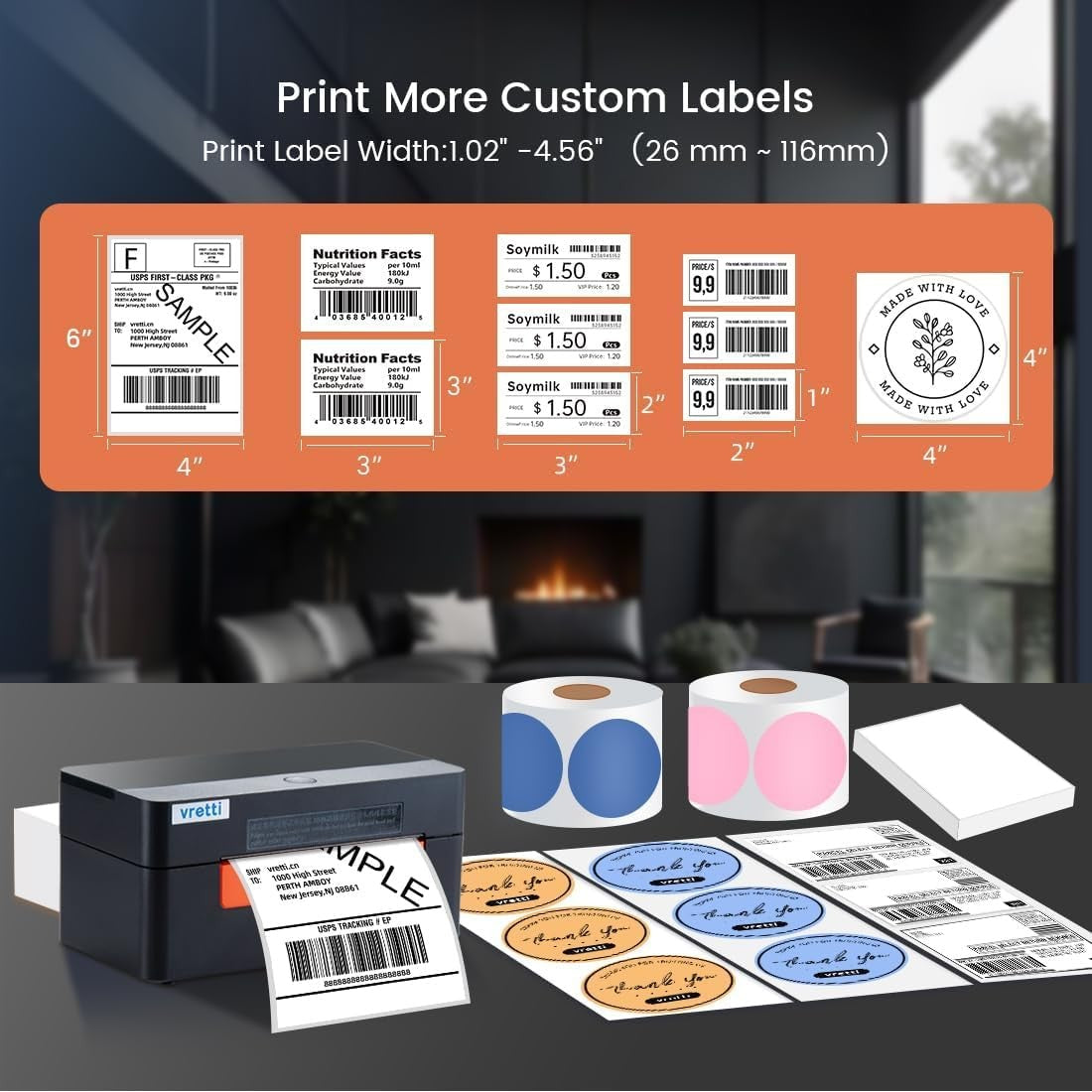 4x6 Bluetooth Thermal Shipping Label Printer USB Black