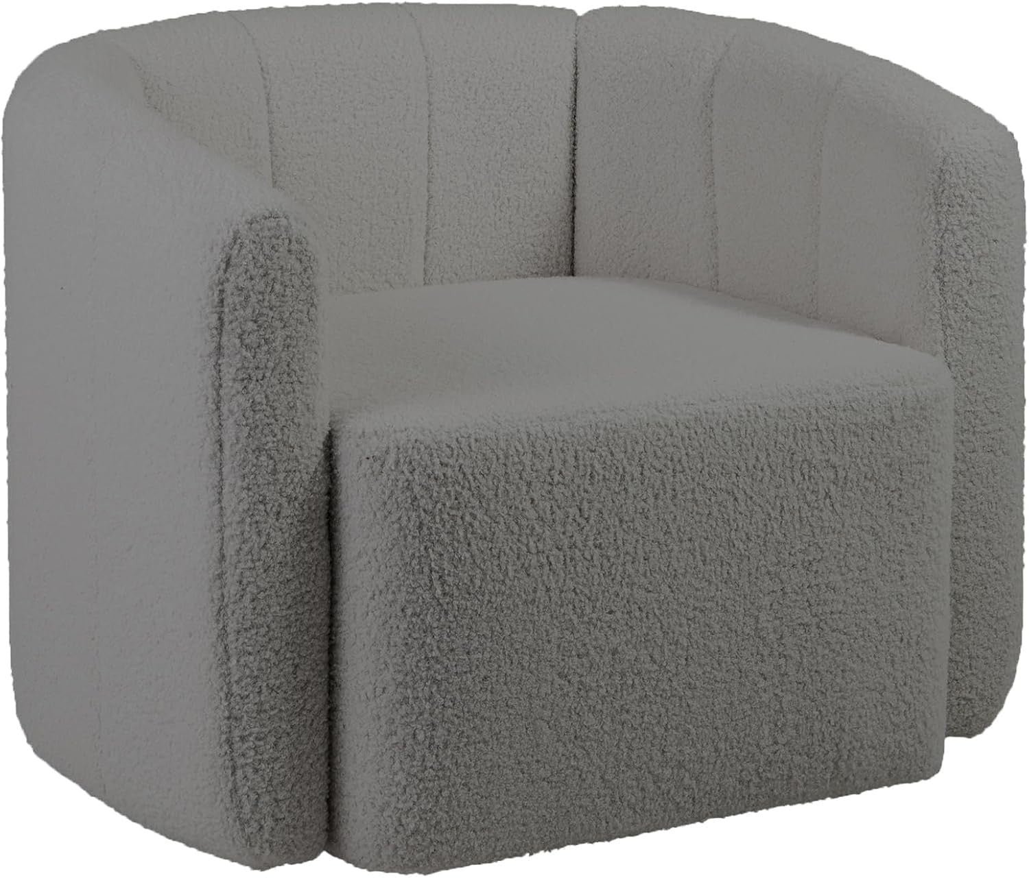 Swivel Boucle Accent Chair Grey Sherpa Lounge Barrel Armchair Sofa