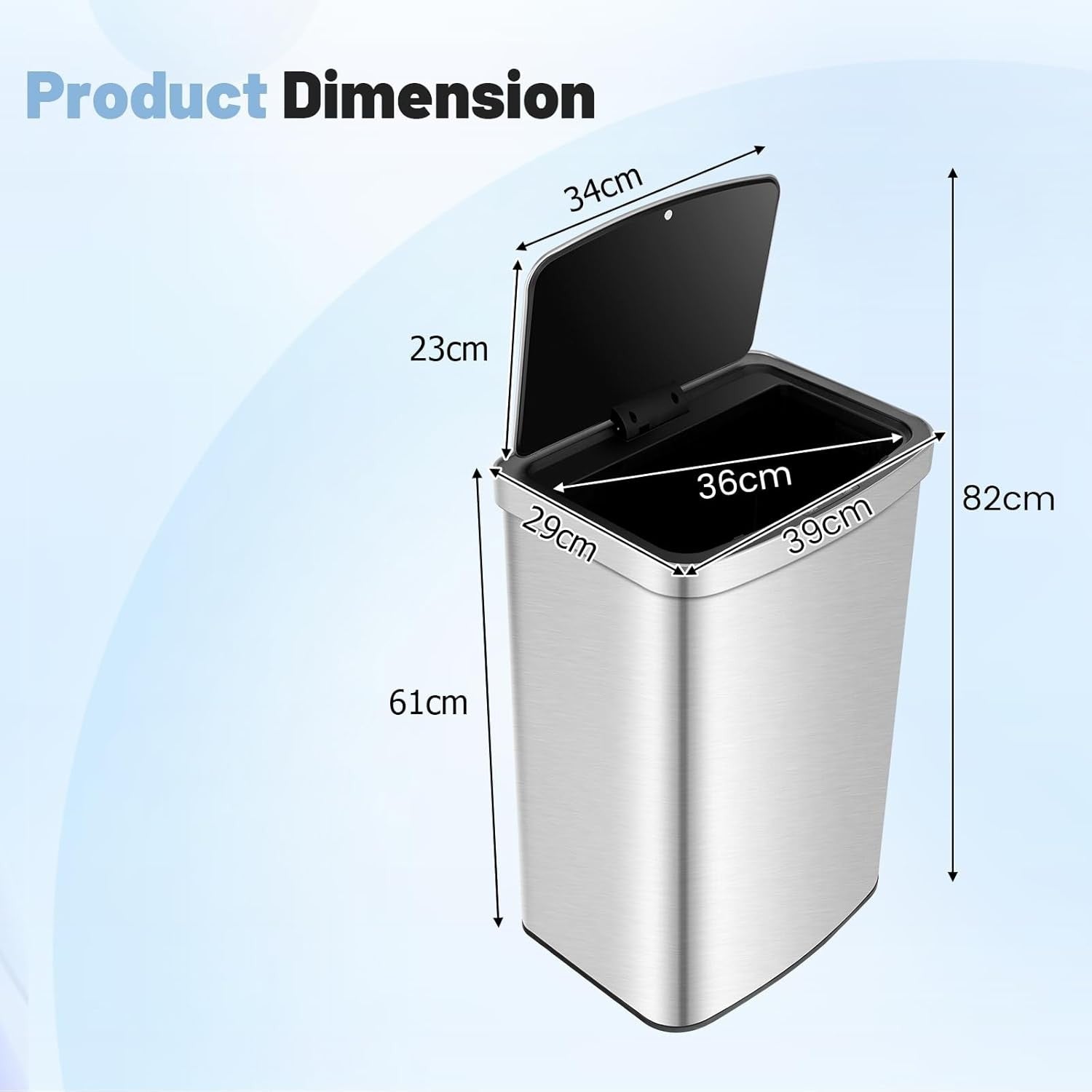 50L Automatic Sensor Kitchen Bin Stainless Steel Soft Close Lid