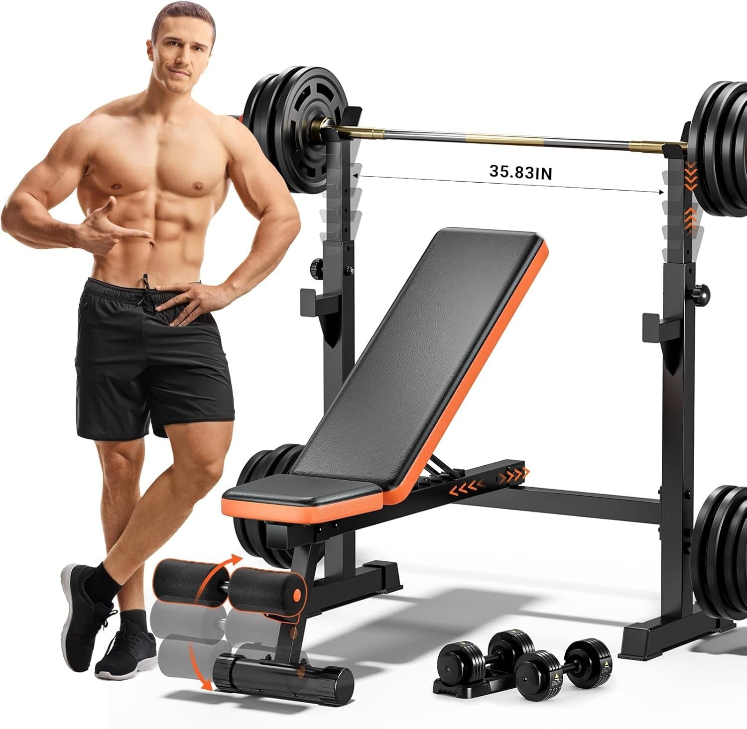 Adjustable Weight Bench Incline Flat Squat Rack Home Gym 770lbs Capacity