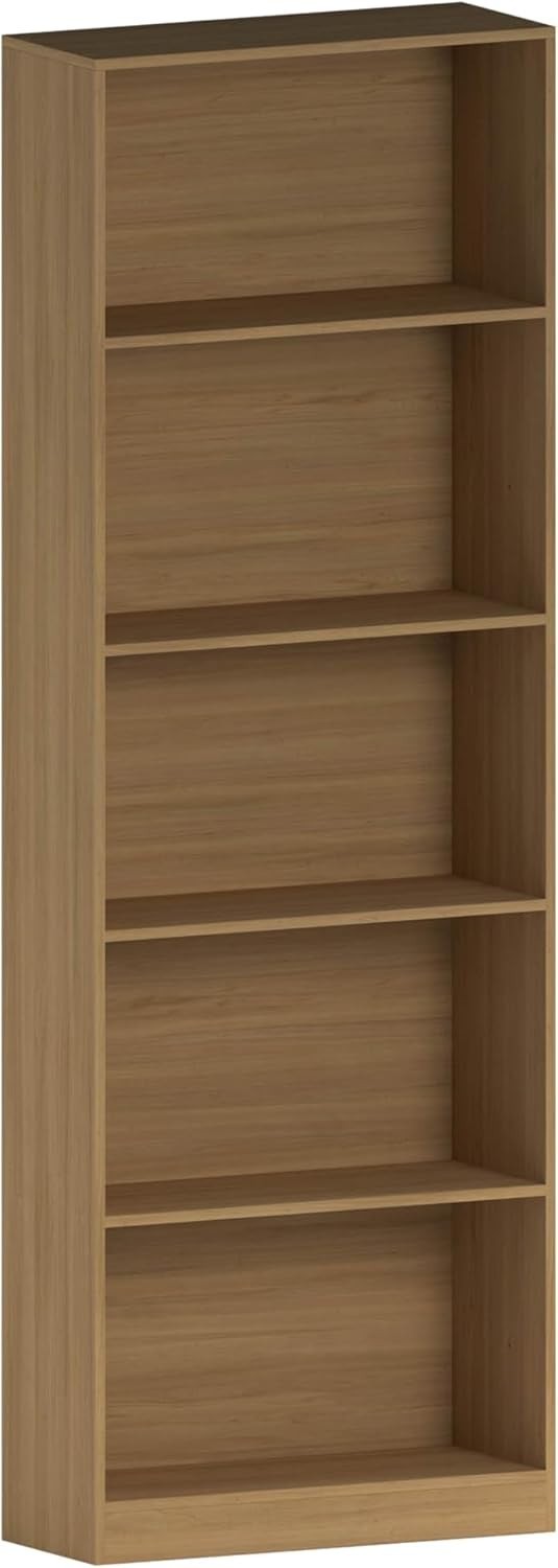 5 Tier Oak Wooden Bookcase Modern Storage Display Shelf for Living Room