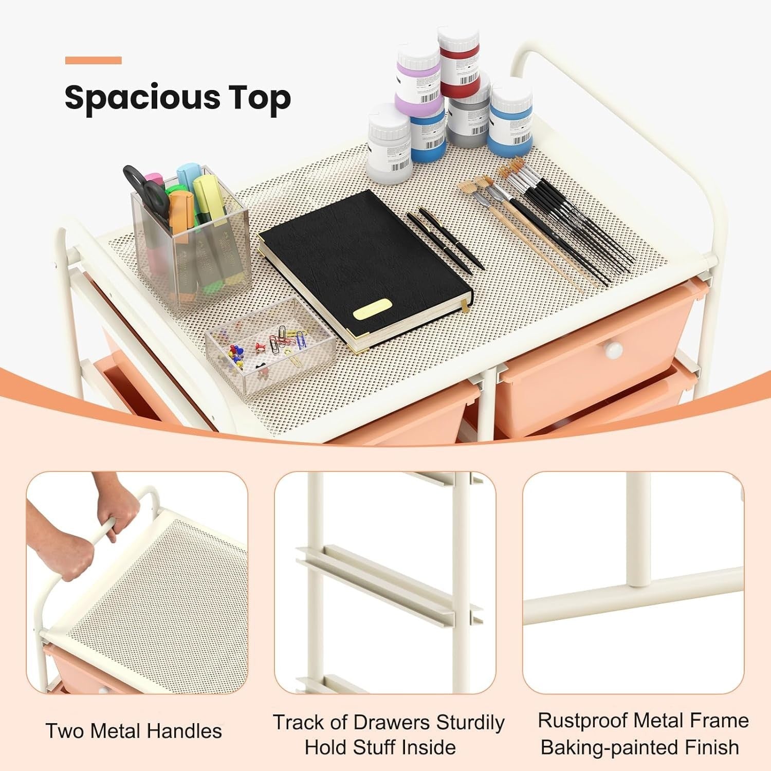 Peach 10 Drawer Rolling Storage Cart Utility Trolley Beauty Organizer