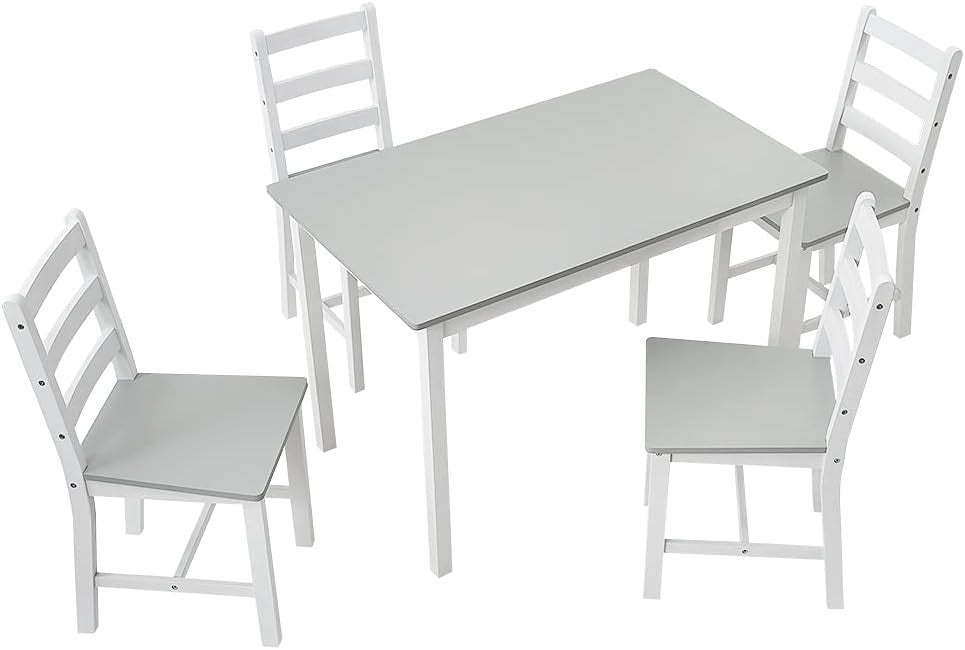 Solid Pine Dining Table Set 4 Chairs Grey White | Durable Kitchen Furniture