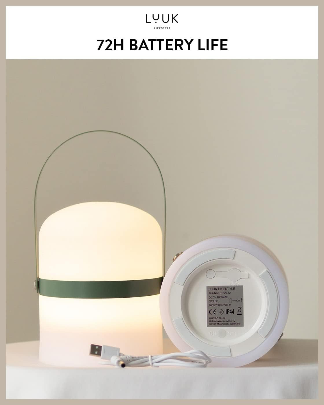LED Lantern Grey 26.5cm Portable Rechargeable