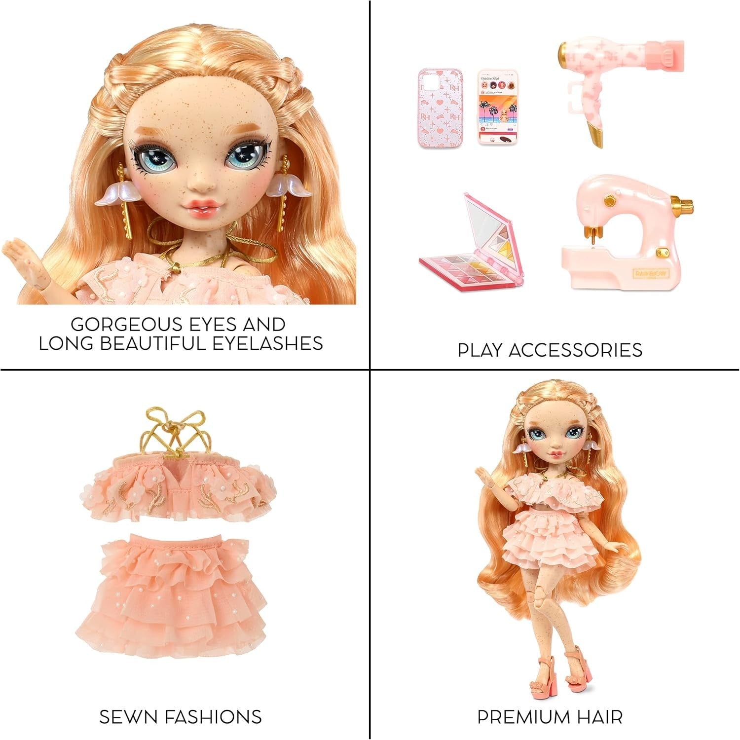 Light Pink Fashion Doll with Freckles Poseable 10+ Accessories