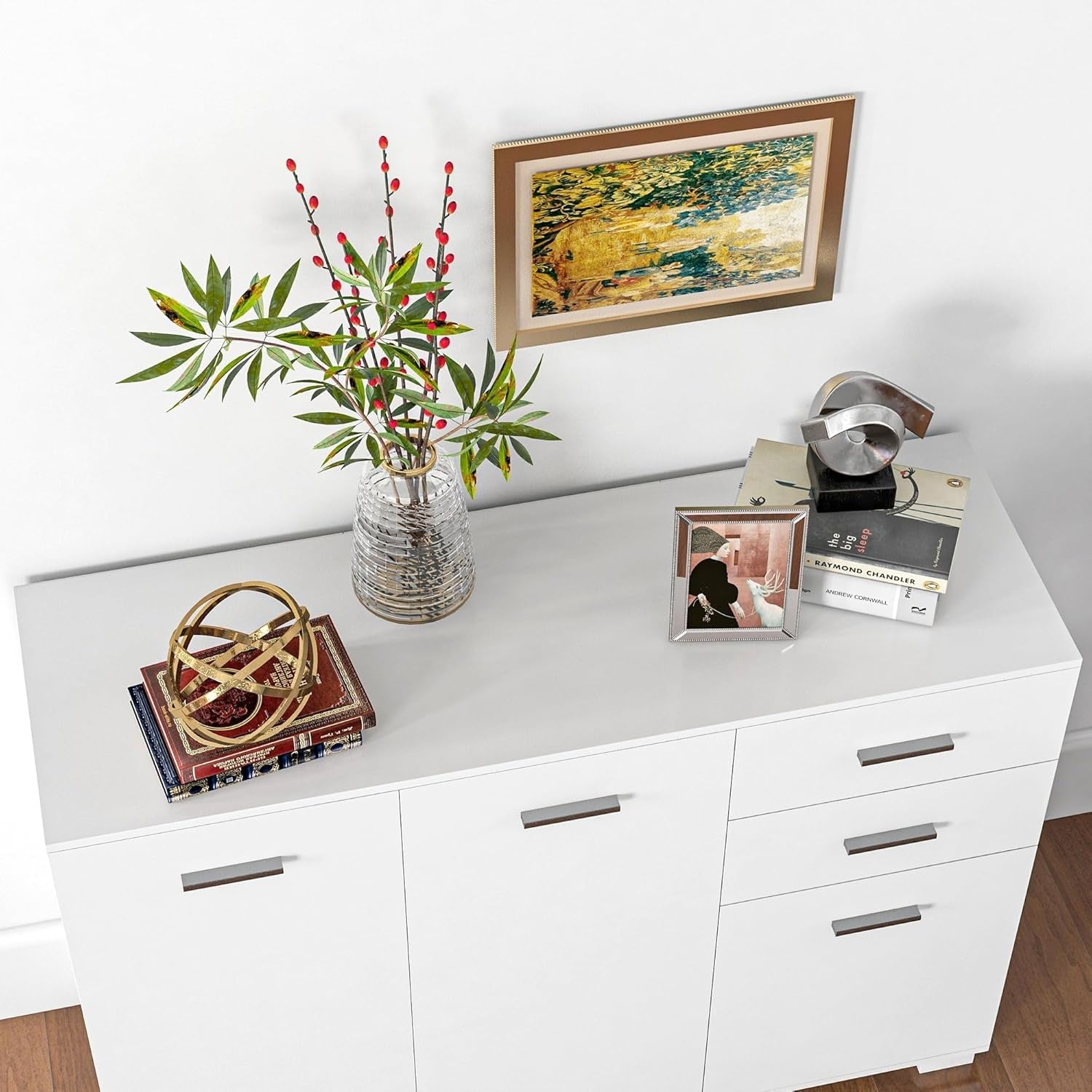 High Gloss White Sideboard Cabinet 3 Door 2 Drawer Modern Storage Unit