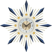 60cm Large Sunburst Wall Clock Modern Silent Metal Blue Gold Home Decor