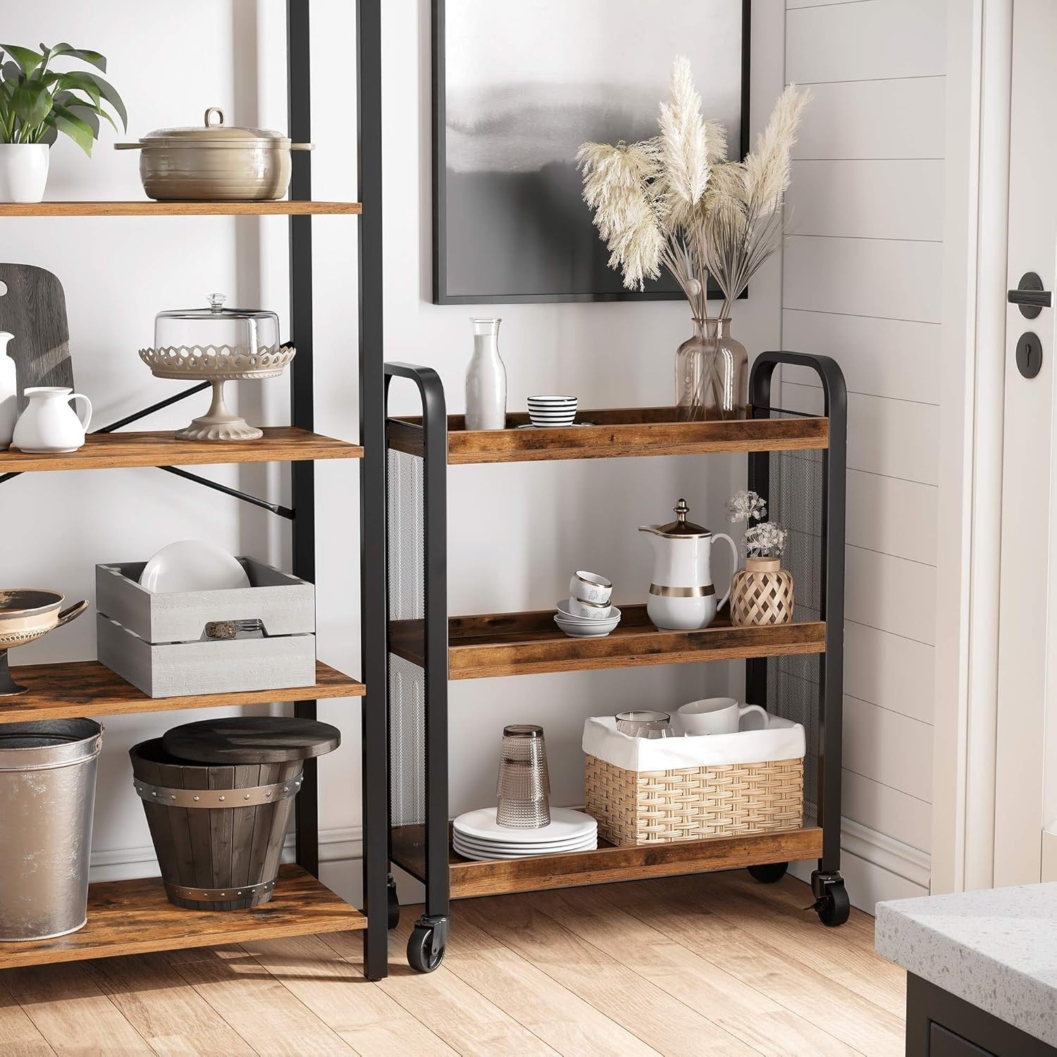 3 Tier Kitchen Trolley on Wheels Slim Rolling Storage Cart Metal Shelves