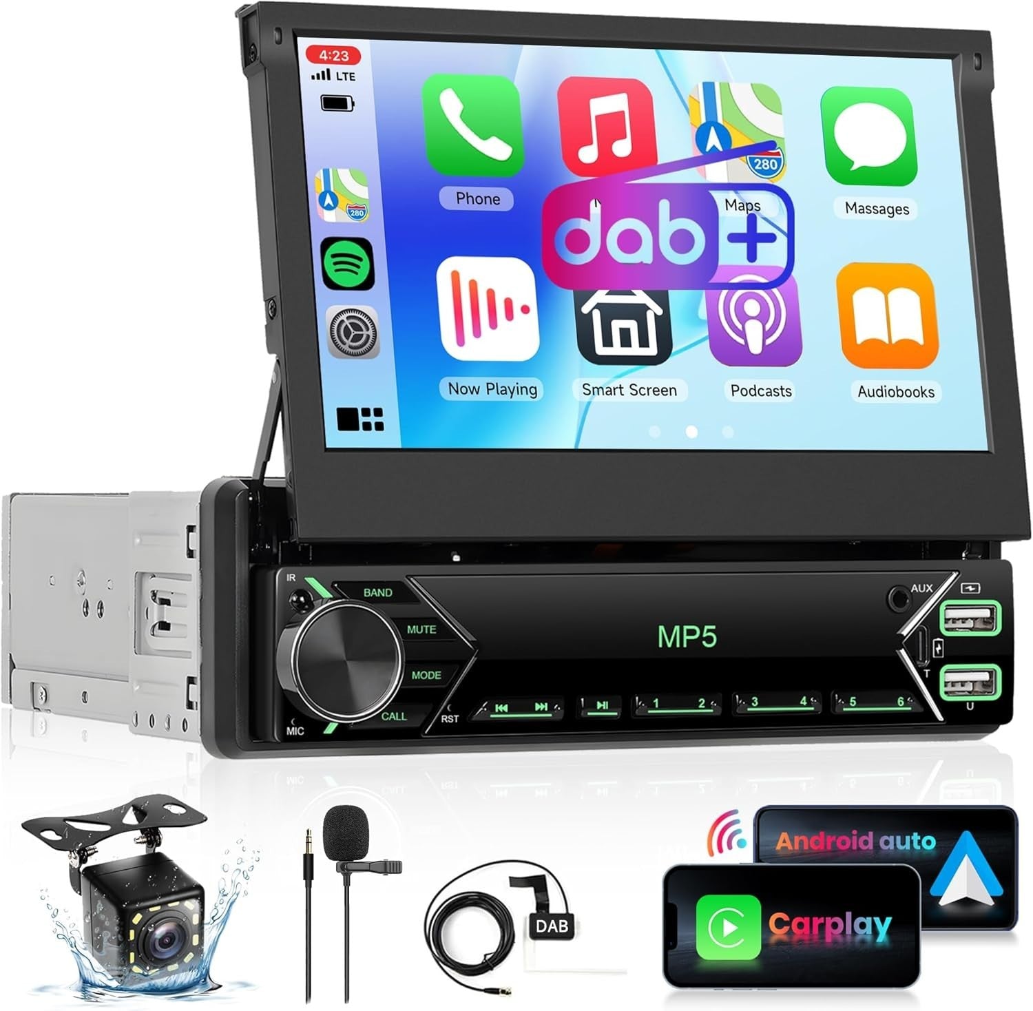 7" Single Din Car Stereo Wireless CarPlay Android Auto DAB+ FM