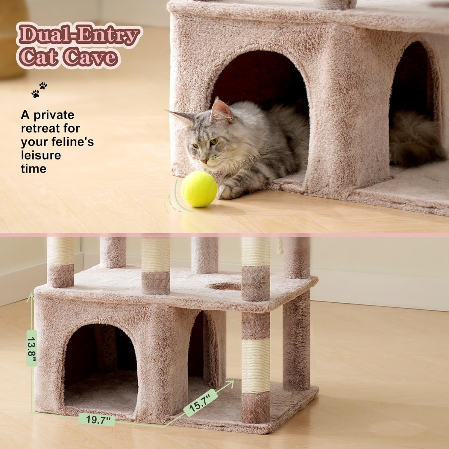 71 Inch Tall Cat Tree Mushroom Beige Large Cats Condo Tower with Hammocks