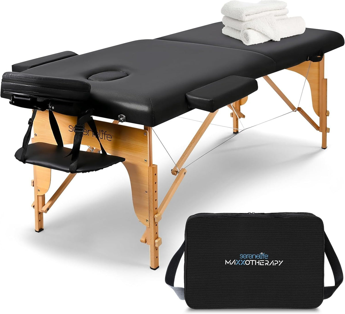 Portable Massage Table 3-Section Adjustable Folding Therapy Beauty Spa Bed Black
