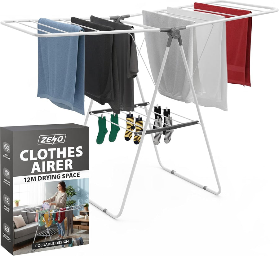 12M Clothes Airer Folding Laundry Drying Rack Large Indoor Freestanding