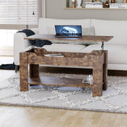 Lift Up Coffee Table with Hidden Storage & Shelf, Modern Dark Wood 100cm