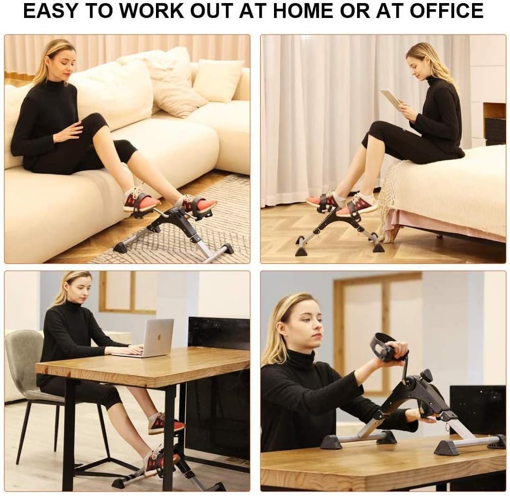 Foldable Mini Pedal Exerciser LCD Adjustable Resistance Rehab Cycle