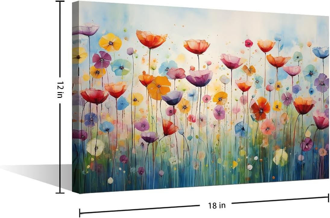 Blooming Canvas Wall Art Floral Abstract Painting 18x12in