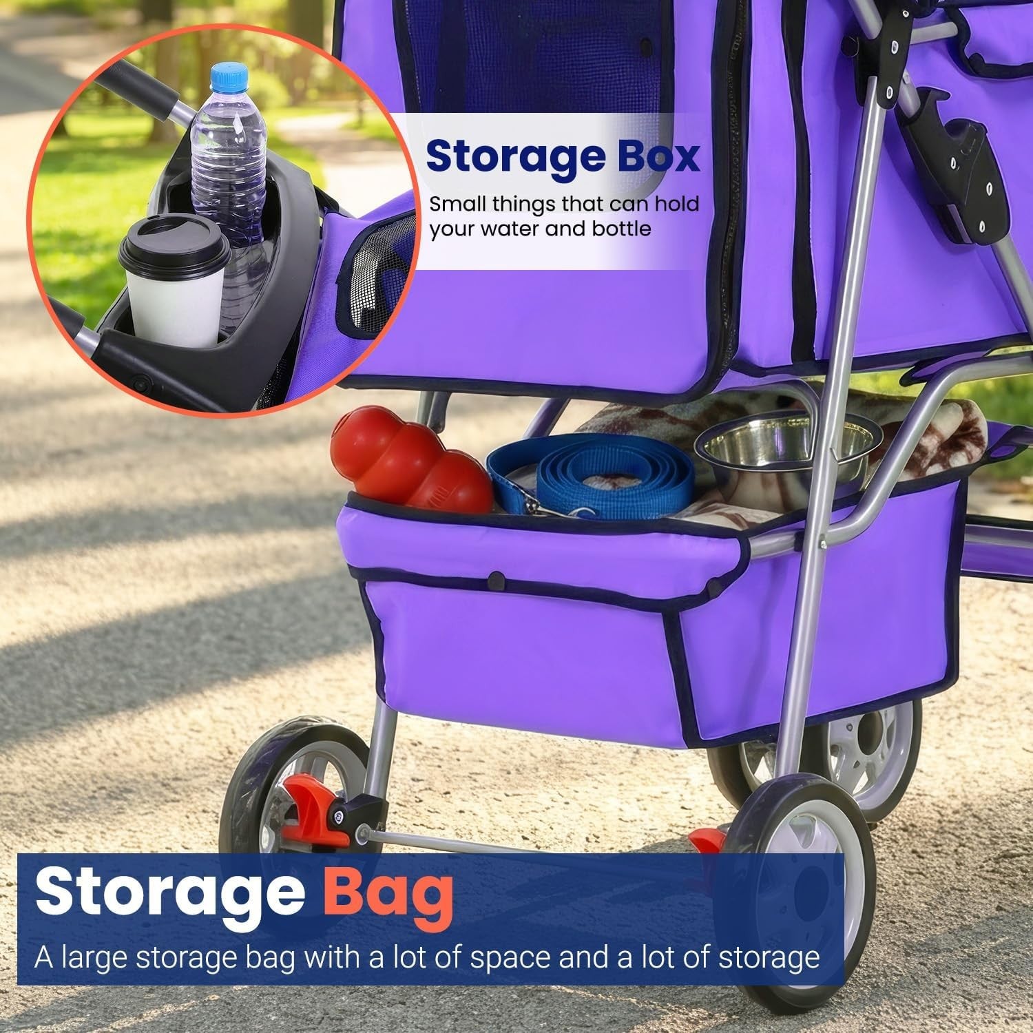 Pet Stroller Dog Cat Pushchair 4 Wheel Foldable Travel Carrier Mesh Purple
