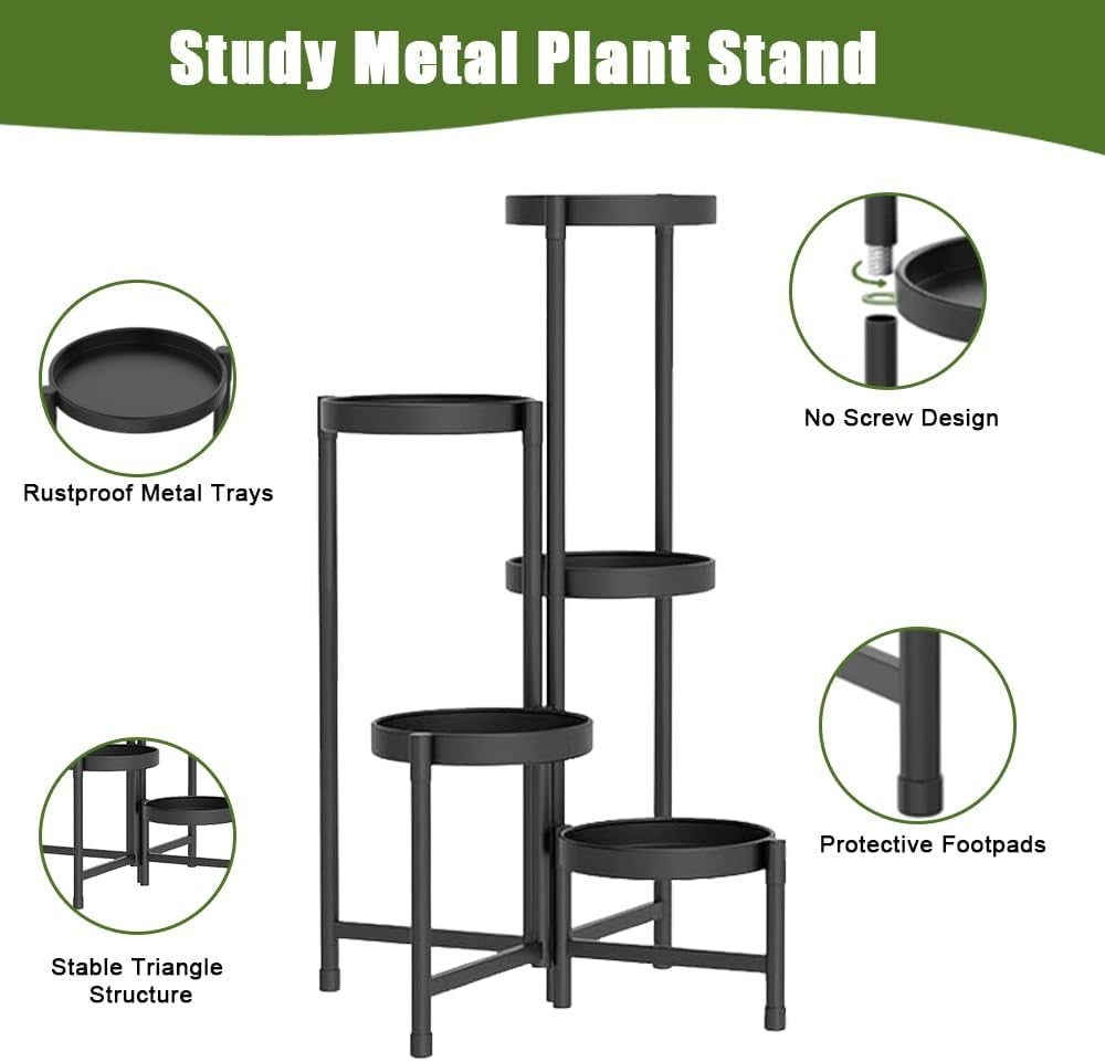 5 Tier Metal Foldable Corner Plant Stand Indoor Outdoor Tall Flower Shelf Rack