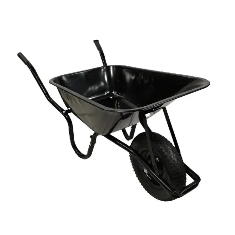 90L Black Metal Wheelbarrow 150kg | Heavy Duty Pneumatic Tyre Trolley