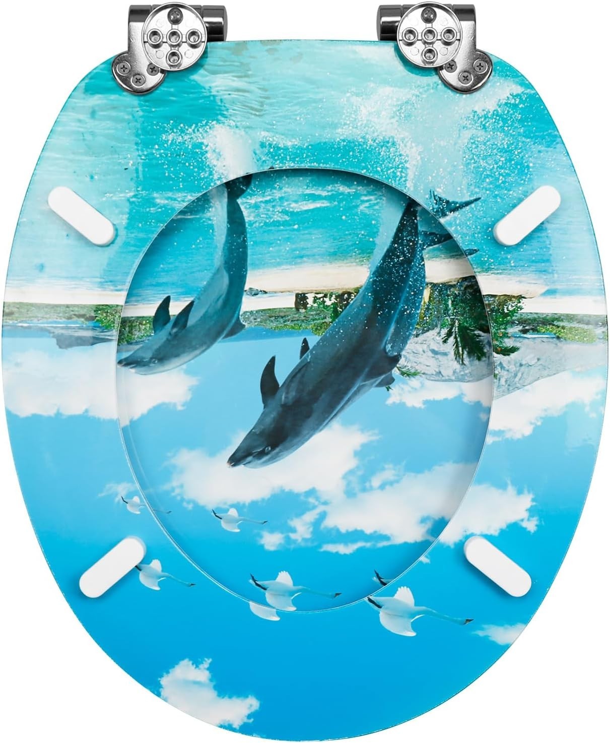 Wooden Soft Close Toilet Seat MDF Durable O Shape 43.5x37.5cm Pattern