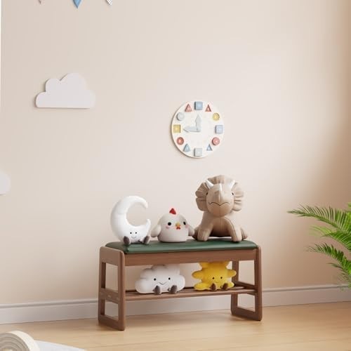 Small Flip-Top Shoe Bench with Green Cushion | 2-Tier Walnut Shoe Rack Entryway