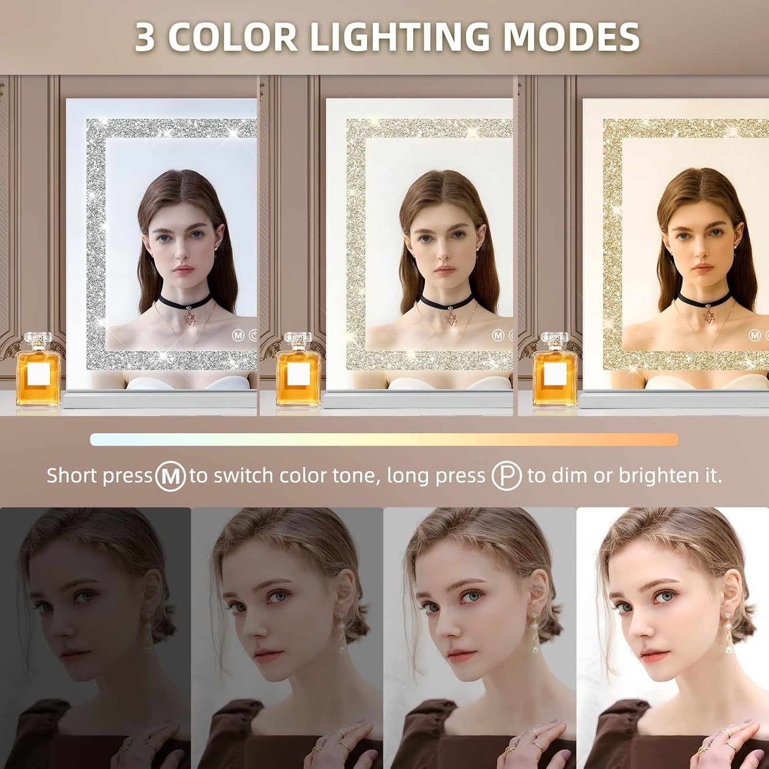 Hollywood Makeup Mirror LED Touch Vanity Light Wall/Tabletop 46x58cm