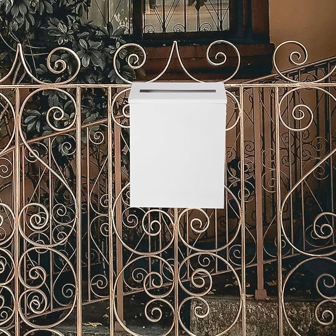 Wall Mounted Mailbox White Iron Secure Lockbox Rustic Outdoor Letter Holder