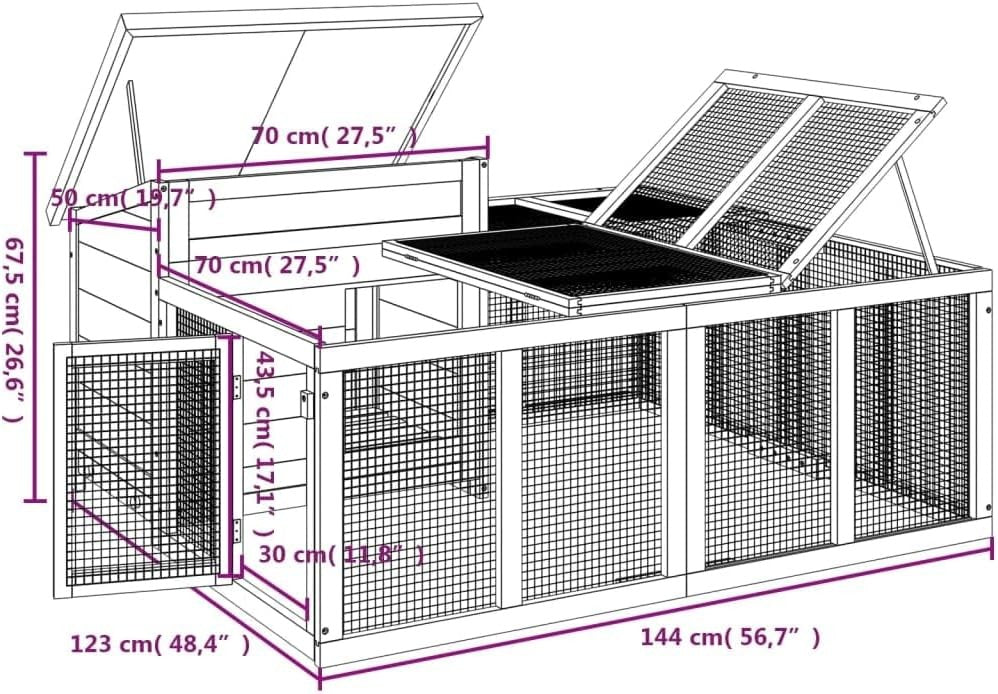 Large Outdoor Rabbit Hutch with Run Solid Wood Secure Small Animal House