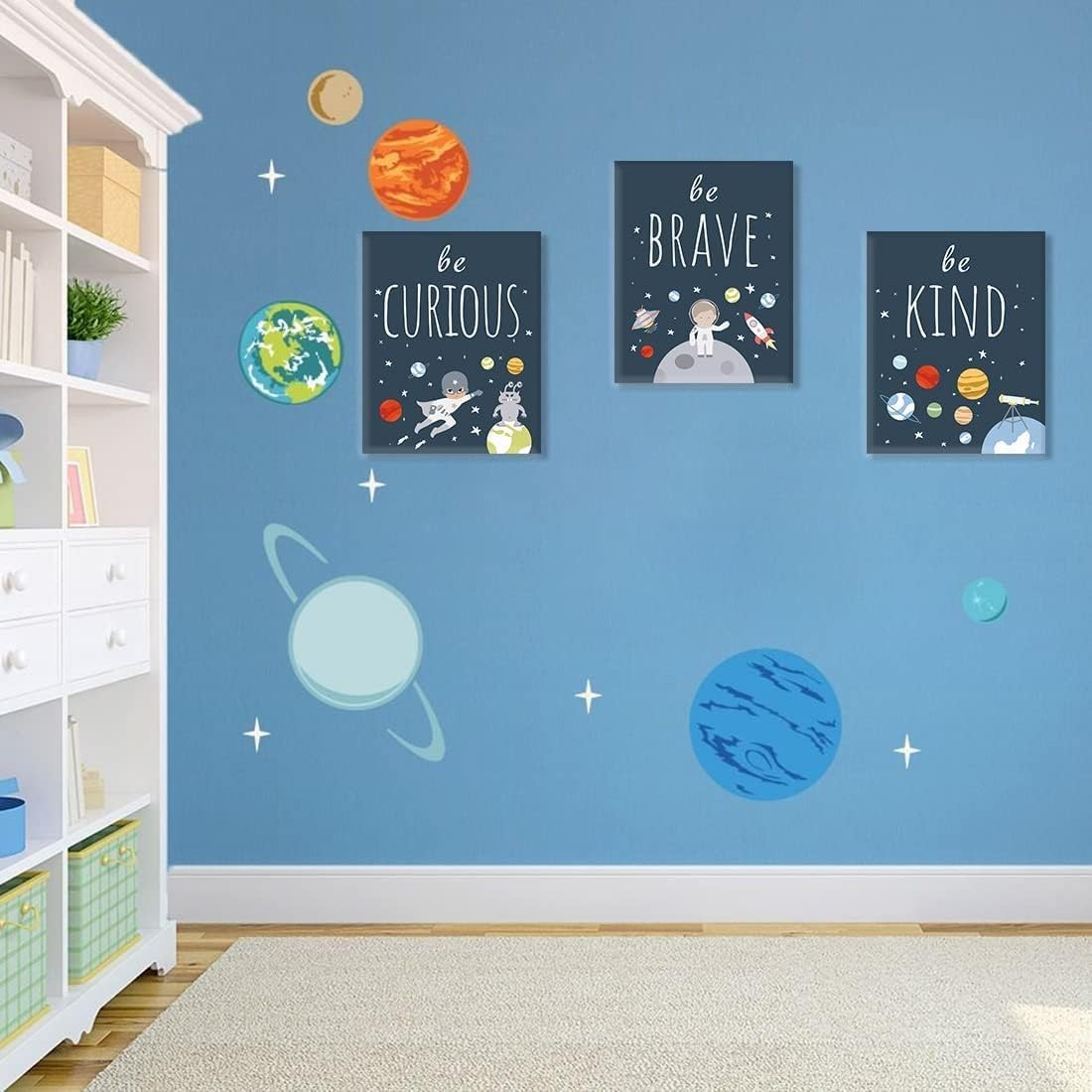 Outer Space Wall Art Set of 4 Framed Kids Bedroom Prints 8x10