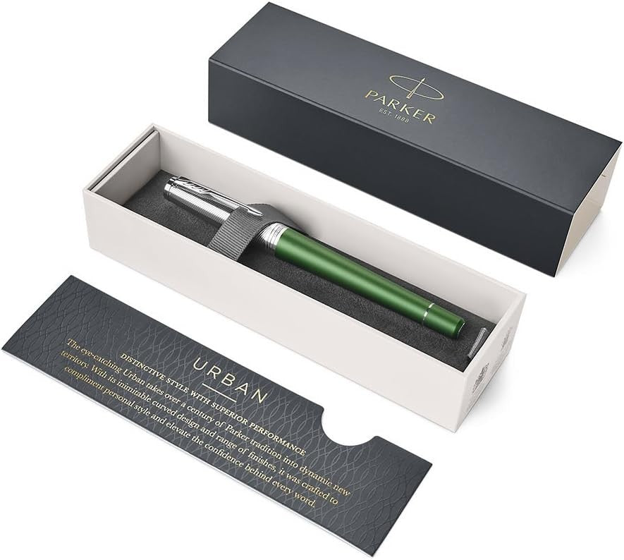 Fine Rollerball Pen Green Chrome Aluminium Ergonomic Gift Box
