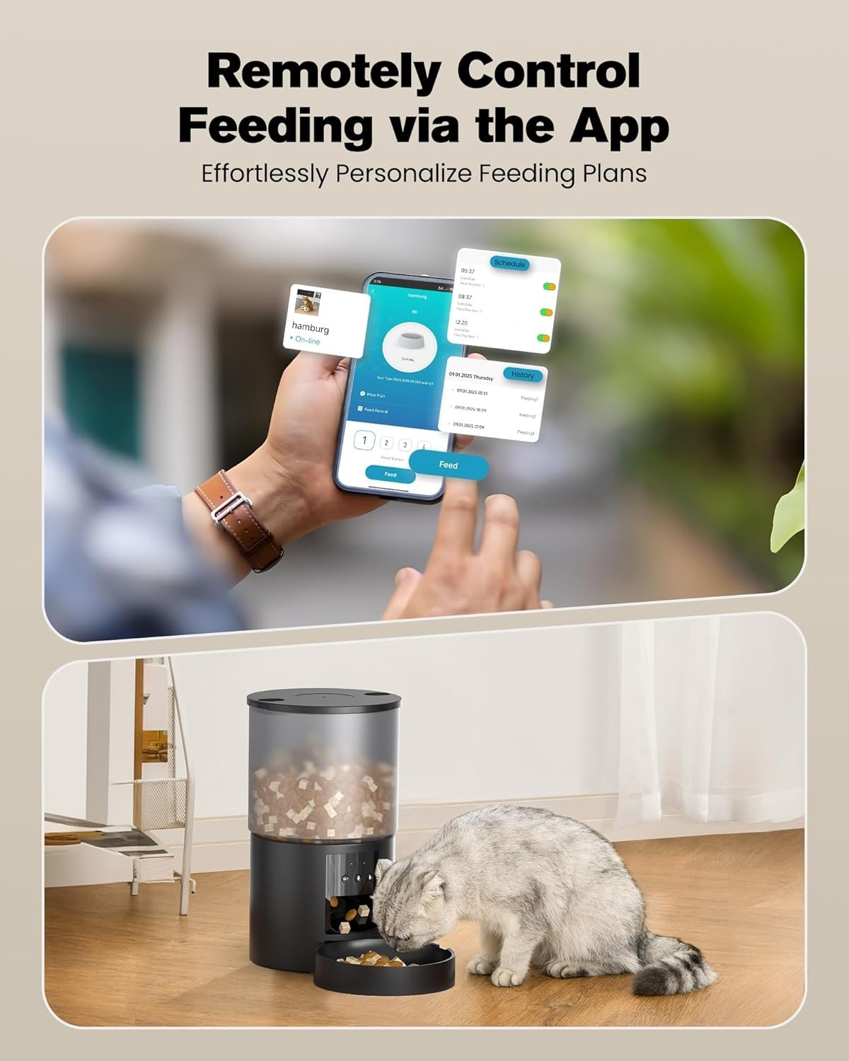 WiFi Automatic Pet Feeder 4L App Control Food Dispenser Timer Feed