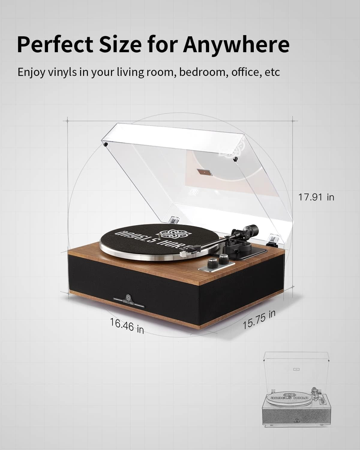 Bluetooth Turntable HiFi Record Player Built-in Speakers Belt Drive 2-Speed