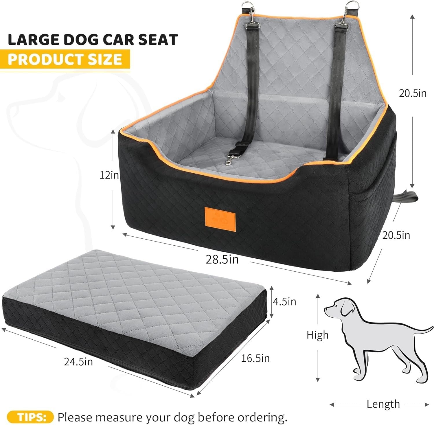 Large Dog Car Seat Booster Bed Memory Foam Travel Seat Up to 55lbs