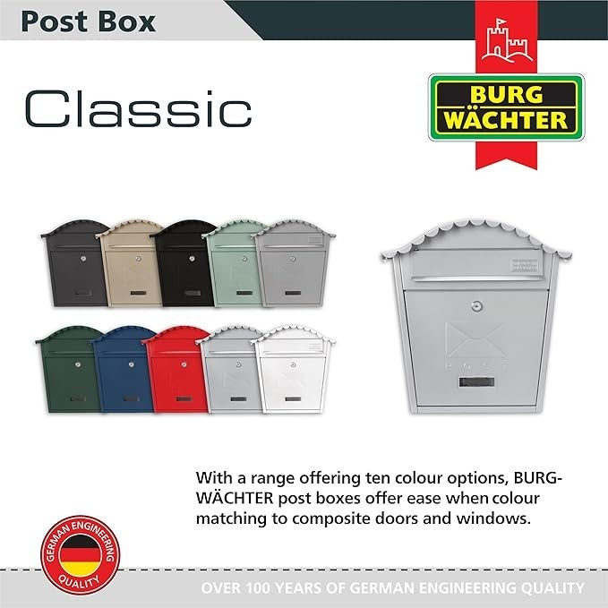 Secure Wall Mounted Lockable Post Box Silver Steel Weatherproof 36x37x13cm