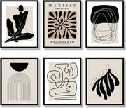 Boho Wall Art Set of 6 Black White 8x10 Abstract Prints