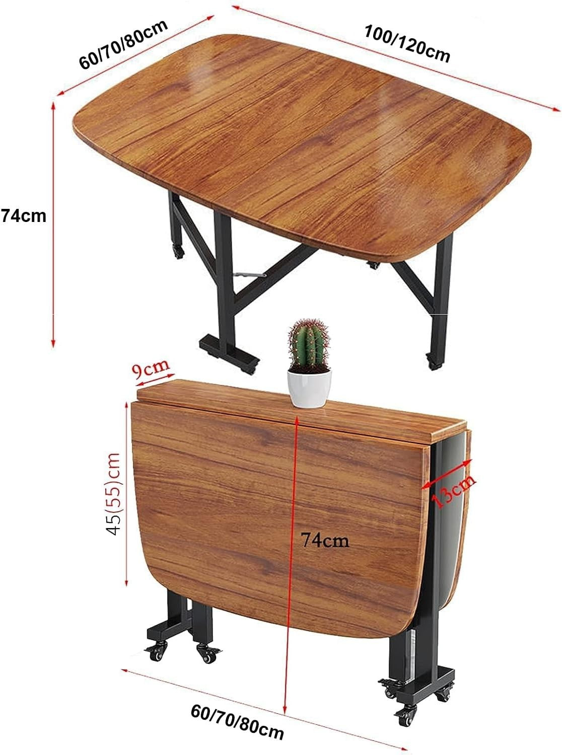 Space-Saving White Folding Dining Table with Extendable Butterfly Leaf 120x70cm