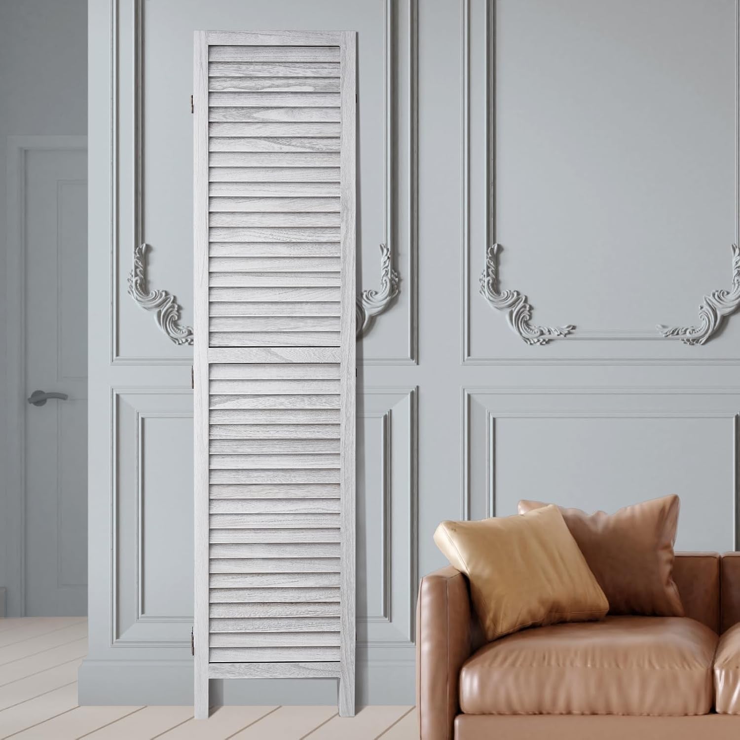 6 Panel Wooden Folding Room Divider Light Grey Privacy Screen 242x170cm