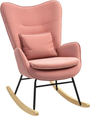 Velvet Rocking Chair with Lumbar Pillow, Wooden Rocker & Metal Legs - Pink