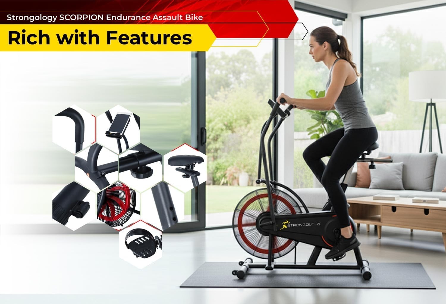 Compact Air Assault Bike Full Body Workout Fan Resistance & LCD Display