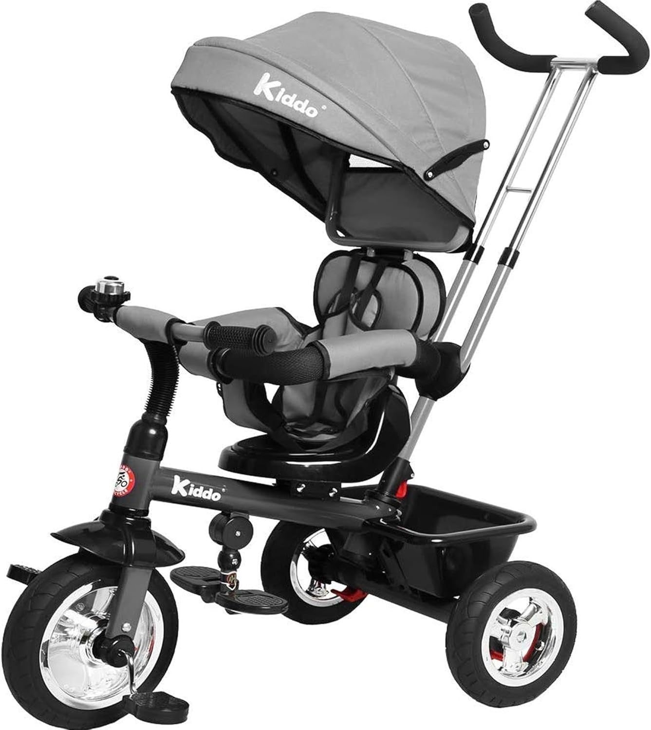 4 in 1 Kids Tricycle Rotating Seat Sun Canopy Parent Push Trike Grey
