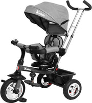 4 in 1 Kids Tricycle Rotating Seat Sun Canopy Parent Push Trike Grey