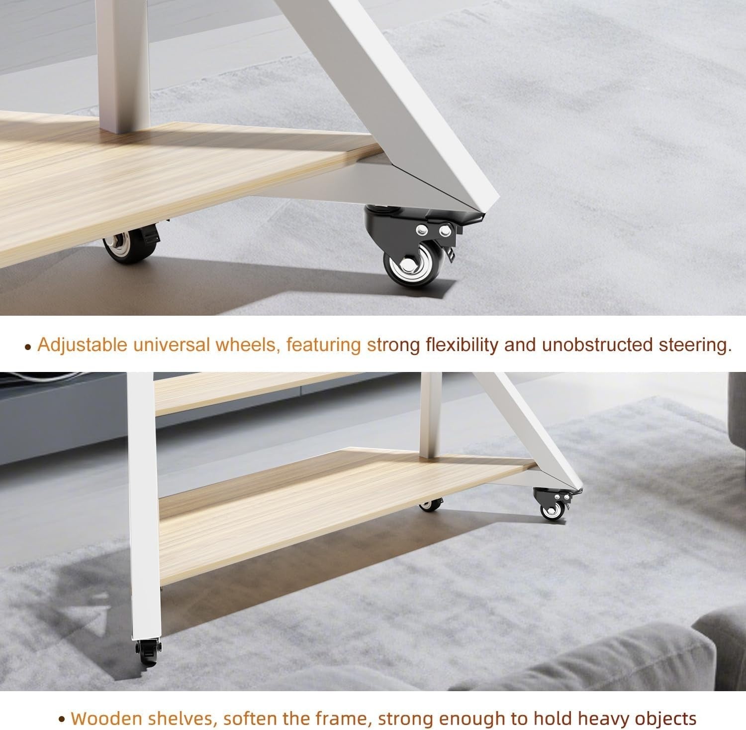 Mobile TV Stand 65-100" with Lockable Wheels, Adjustable Height & 2 Shelves