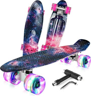22in Purple Mini Cruiser Skateboard LED Wheels Kids Teens Beginner Board