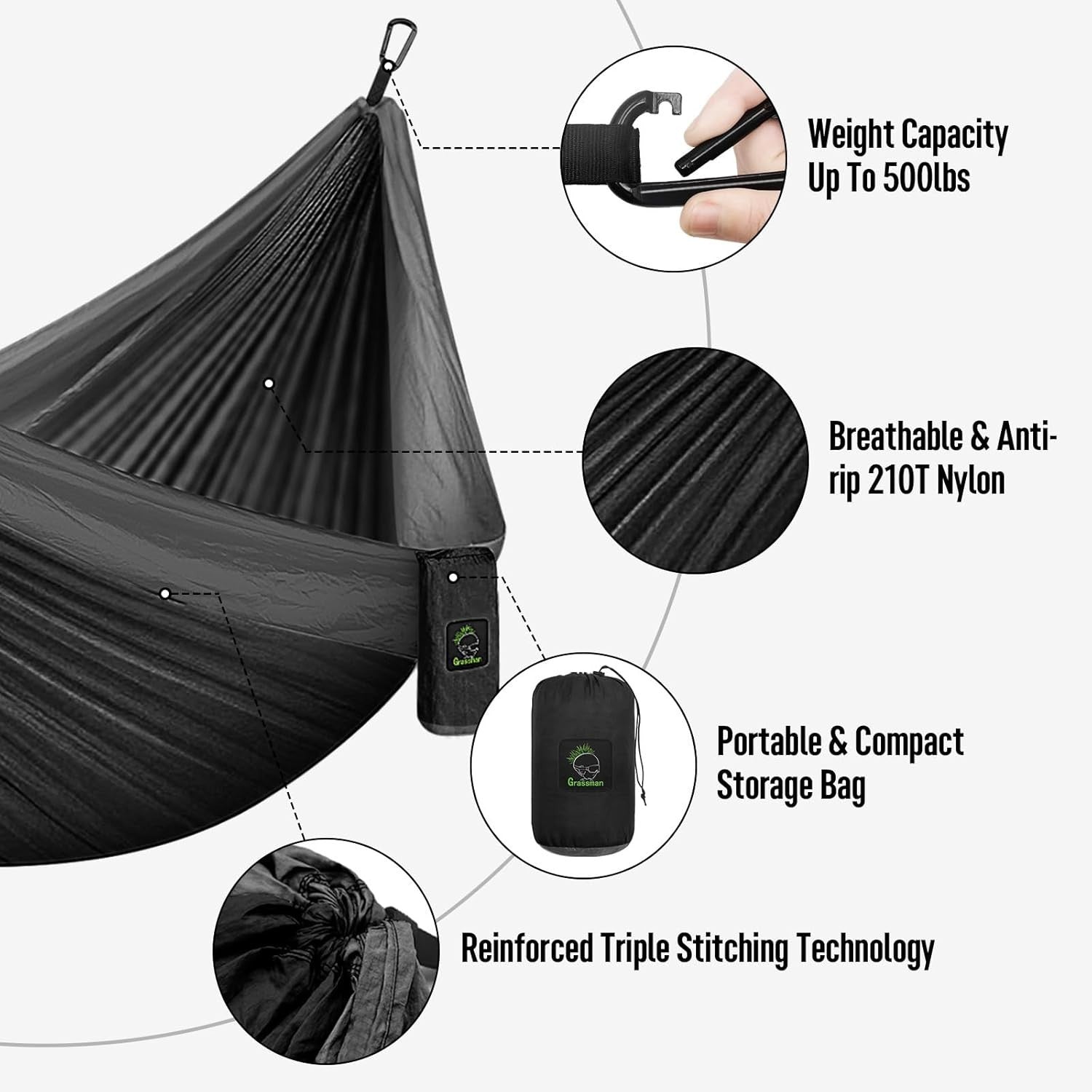 Camping Hammock Double/Single with Tree Straps, Lightweight Nylon for Travel
