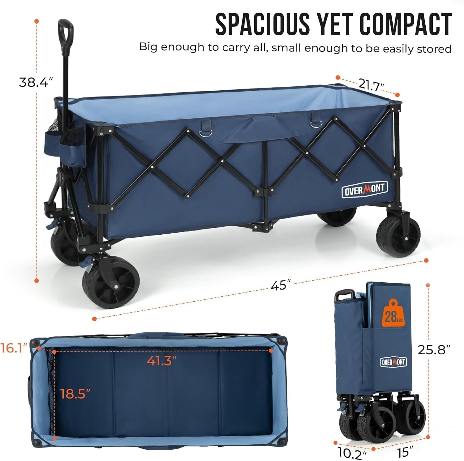 Blue Extra Large 300L Folding Camping Wagon 200kg All Terrain Festival Trolley
