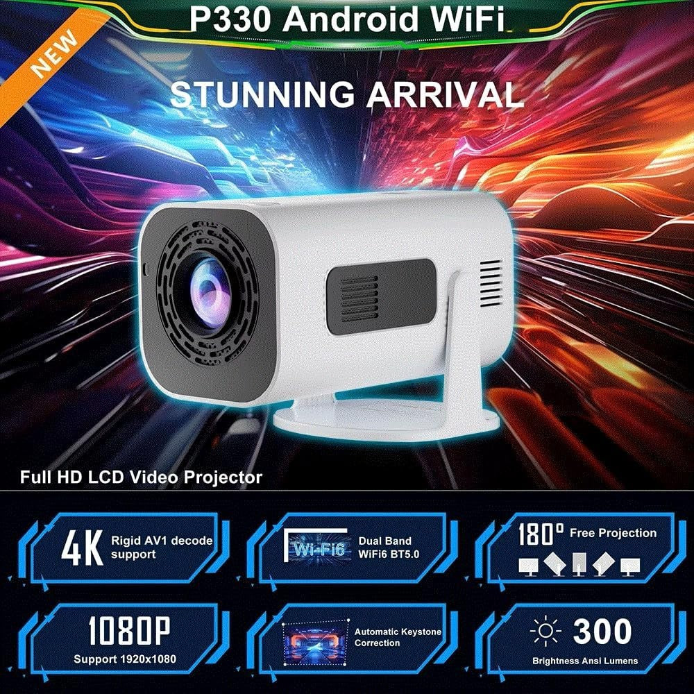 Portable Android 11 Mini Projector 1080P WiFi 6 Bluetooth Home Cinema